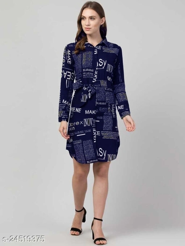 Women's Shirt Paper Printed  - Navy Blue, S
