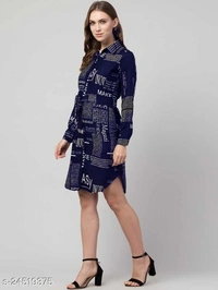 Women's Shirt Paper Printed  - Navy Blue, S