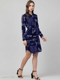 Women's Shirt Paper Printed  - Navy Blue, S