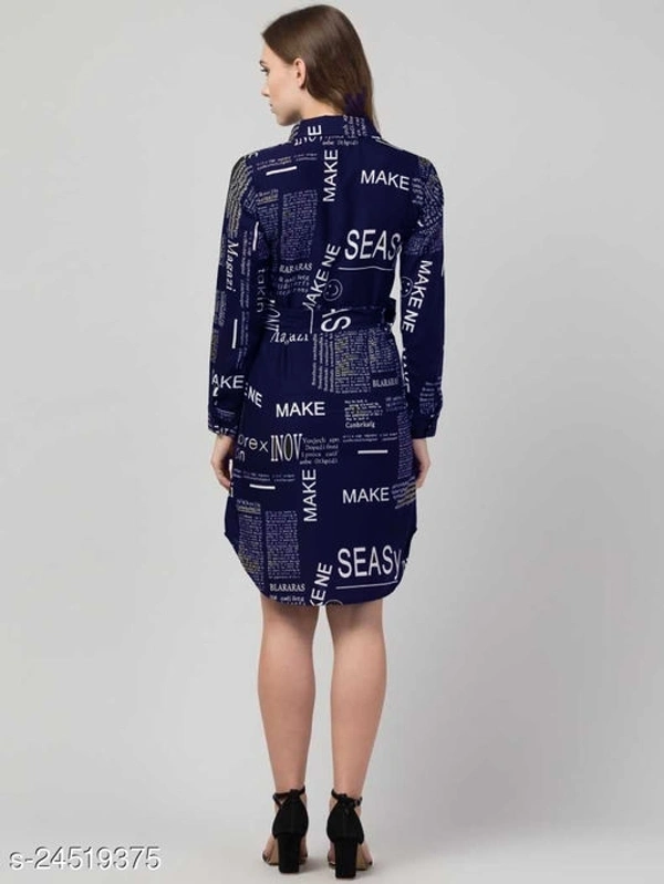 Women's Shirt Paper Printed  - Navy Blue, S