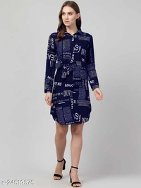 Women's Shirt Paper Printed  - Navy Blue, M