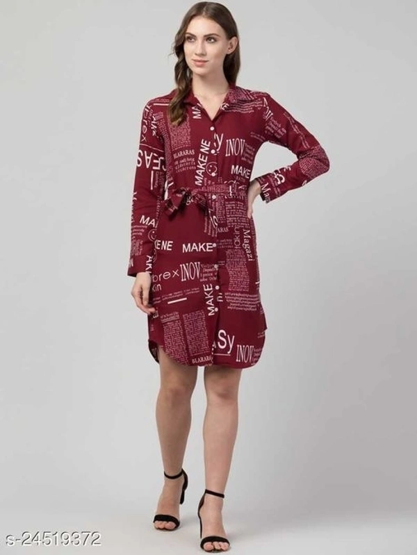 Women's Shirt Paper Printed  - Maroon, XL