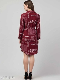 Women's Shirt Paper Printed  - Maroon, XL
