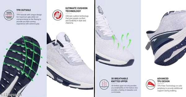 ASIAN Men's Fiber-01 Sports Running Shoes With Phylon Sole  - Whait, IND-9