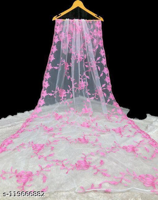 New Soft Net Dupatta With Cotton Thred Embroidery Work - Free Size, Pink