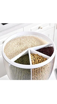WINSTAR Food Grain Storage Container Large Capacity 4-Grid Rice Dispenser Rotatable Sealed Grain Food Storage Box Rice Bucket Dry Food Fruit Box for Home Kitchen - Deep Fir, Free Size