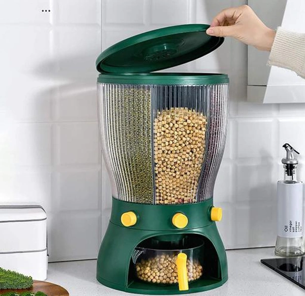 WINSTAR Food Grain Storage Container Large Capacity 4-Grid Rice Dispenser Rotatable Sealed Grain Food Storage Box Rice Bucket Dry Food Fruit Box for Home Kitchen - Deep Fir, Free Size