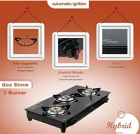 Fogger Fuera Mestizo Premium Glass Top Automatic Gas Stove For Smart Kitchen - Black, Free Size