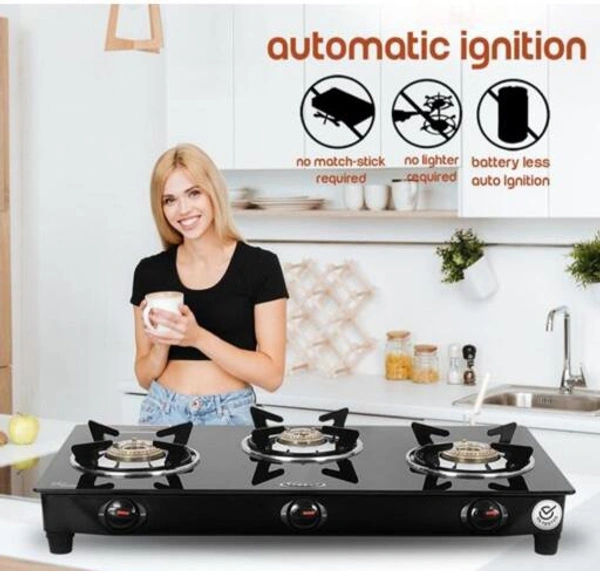 Fogger Fuera Mestizo Premium Glass Top Automatic Gas Stove For Smart Kitchen - Black, Free Size