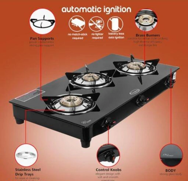 Fogger Fuera Mestizo Premium Glass Top Automatic Gas Stove For Smart Kitchen - Black, Free Size