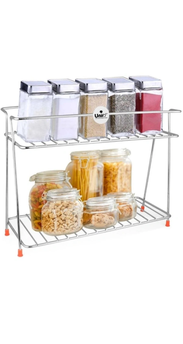 Nexo Stainless Steel Spice 2-Tier Trolley Container Kitchen Organizer storage rack/Basket for Boxes Utensils Dishes Plates for Home (Multipurpose Kitchen Storage Shelf Shelves Holder Stand Rack) - Free Size