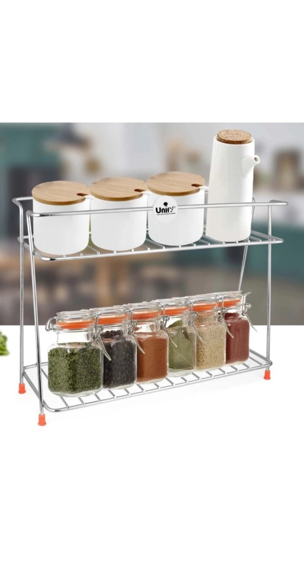 Nexo Stainless Steel Spice 2-Tier Trolley Container Kitchen Organizer storage rack/Basket for Boxes Utensils Dishes Plates for Home (Multipurpose Kitchen Storage Shelf Shelves Holder Stand Rack) - Free Size
