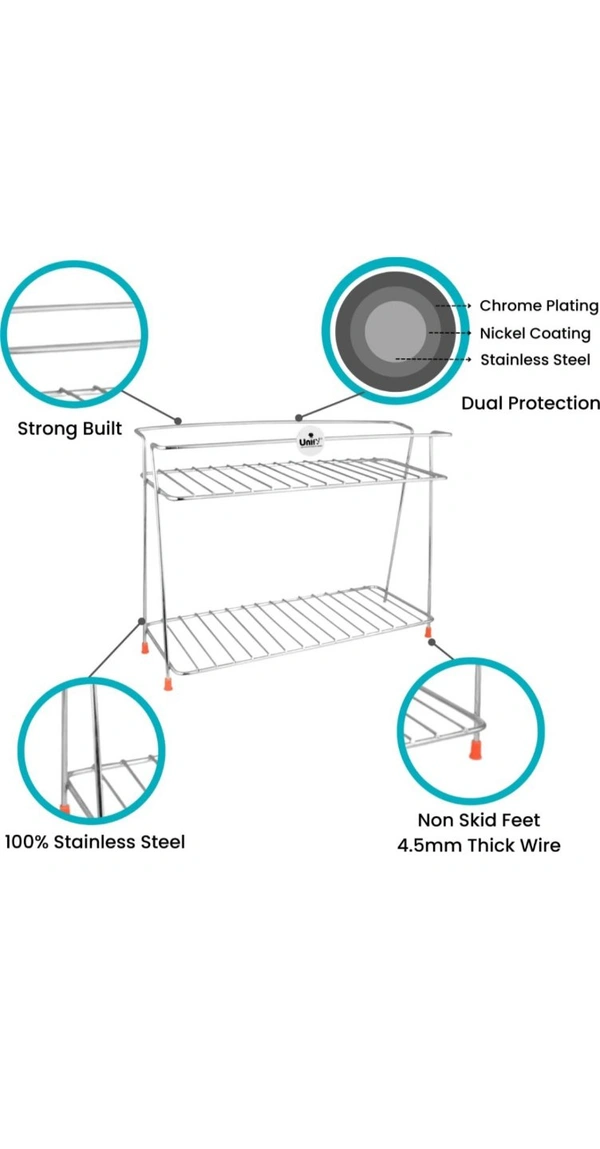 Nexo Stainless Steel Spice 2-Tier Trolley Container Kitchen Organizer storage rack/Basket for Boxes Utensils Dishes Plates for Home (Multipurpose Kitchen Storage Shelf Shelves Holder Stand Rack) - Free Size