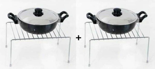 2pcs Stainless Steel Kitchen Dish Rack Expandable Storage Shelves for Kitchen Cabinets Multipurpose Organizer Extend Up to 580 mm with Anti-Rust Nano Coating (Pack of 2) - Free Size