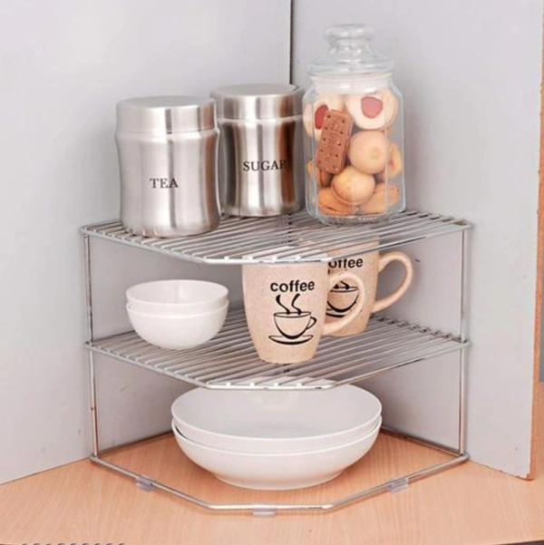 Nexo Stainless Steel Chakla Belan Corner Kitchen Rack/Utensil Holder/Corner Shelf (30x30x30 cm, Silver) - Free Size