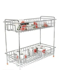 Nexo Stainless Steel Spice 2-Tier Trolley Container Organizer Organiser/Basket for Boxes Utensils Dishes Plates for Home (Multipurpose Kitchen Storage Shelf Shelves Holder Stand Rack ) - Free Size