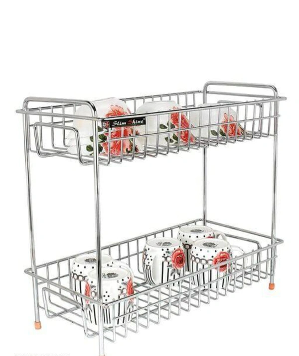 Nexo Stainless Steel Spice 2-Tier Trolley Container Organizer Organiser/Basket for Boxes Utensils Dishes Plates for Home (Multipurpose Kitchen Storage Shelf Shelves Holder Stand Rack ) - Free Size