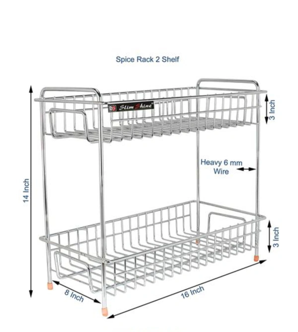 Nexo Stainless Steel Spice 2-Tier Trolley Container Organizer Organiser/Basket for Boxes Utensils Dishes Plates for Home (Multipurpose Kitchen Storage Shelf Shelves Holder Stand Rack ) - Free Size