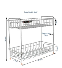 Nexo Stainless Steel Spice 2-Tier Trolley Container Organizer Organiser/Basket for Boxes Utensils Dishes Plates for Home (Multipurpose Kitchen Storage Shelf Shelves Holder Stand Rack ) - Free Size
