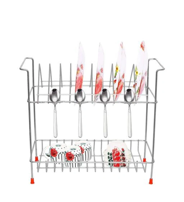 Nexo Stainless Steel 2 Shelf Kitchen Dish Rack | Plate Cutlery Stand | Kitchen Utensils Rack | Modern Kitchen Storage Rack (13X13) INCH Plate Stand - Red, Free Size