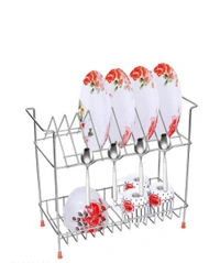 Nexo Stainless Steel 2 Shelf Kitchen Dish Rack | Plate Cutlery Stand | Kitchen Utensils Rack | Modern Kitchen Storage Rack (13X13) INCH Plate Stand - Red, Free Size
