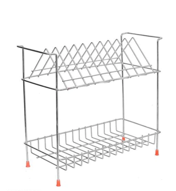 Nexo Stainless Steel 2 Shelf Kitchen Dish Rack | Plate Cutlery Stand | Kitchen Utensils Rack | Modern Kitchen Storage Rack (13X13) INCH Plate Stand - Red, Free Size