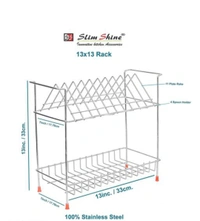 Nexo Stainless Steel 2 Shelf Kitchen Dish Rack | Plate Cutlery Stand | Kitchen Utensils Rack | Modern Kitchen Storage Rack (13X13) INCH Plate Stand - Red, Free Size