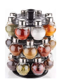 Revolving Round Shape Transparent Spice Rack/Container (Black) (24 pcs) Spice Set  (Plastic, Multicolor) - Free Size