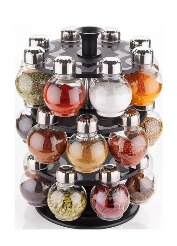 Revolving Round Shape Transparent Spice Rack/Container (Black) (24 pcs) Spice Set  (Plastic, Multicolor) - Free Size