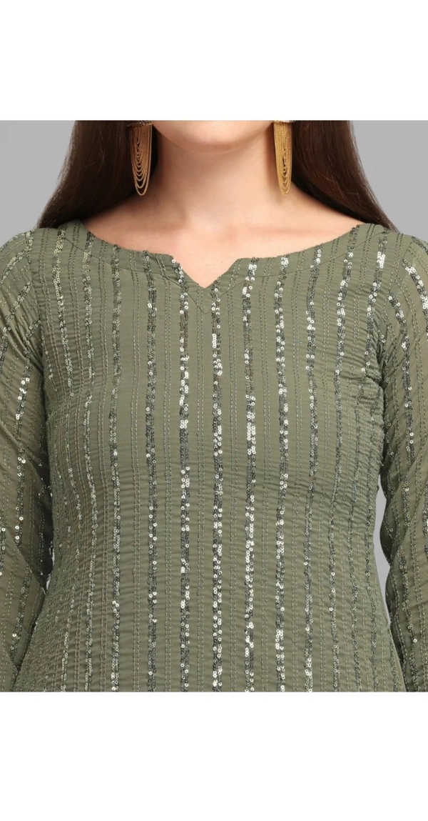 NEW WOMAN SEQUINNED UNSTICHED SUIT WITH SHARARA WITH DUPATTA - free size, Willow Grove