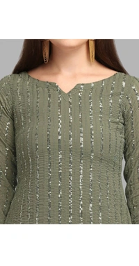 NEW WOMAN SEQUINNED UNSTICHED SUIT WITH SHARARA WITH DUPATTA - free size, Willow Grove