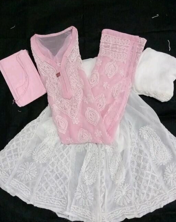 Georgette  Kurta Sets With Dupatta - L, Baby Pink