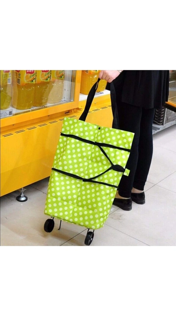 Foldable Shopping Trolley Bag With Wheels  - Green, Free size