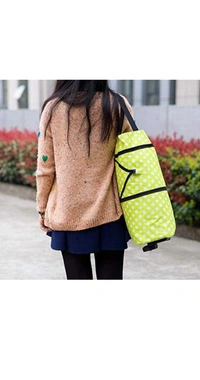 Foldable Shopping Trolley Bag With Wheels  - Green, Free size