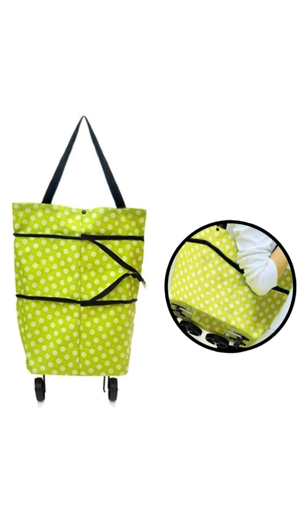 Foldable Shopping Trolley Bag With Wheels  - Green, Free size