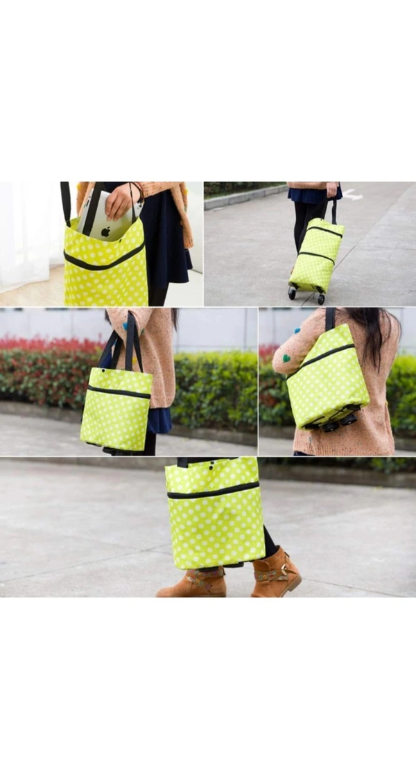 Foldable Shopping Trolley Bag With Wheels  - Green, Free size