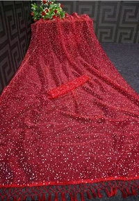 Net Adrika Pretty Sarees - Red, Free Size