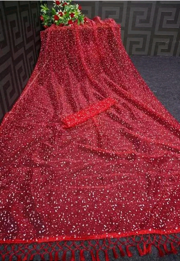 Net Adrika Pretty Sarees - Red, Free Size