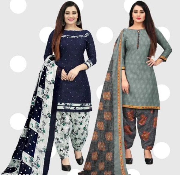  Women's Cotton Printed Unstitched Salwar Suit Material (Combo of 2) - Unstitched