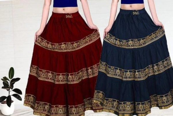 Diamo Women's Regular Gold Printed Skirt Pack Of 2 - Free Size