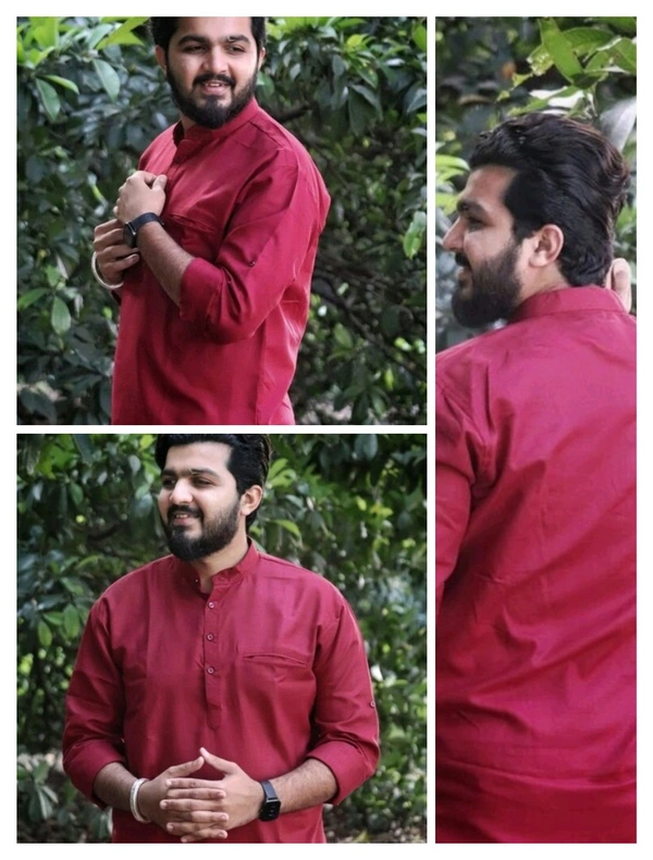 Cotton Based Viscouse Kurta  - Bright Red, L