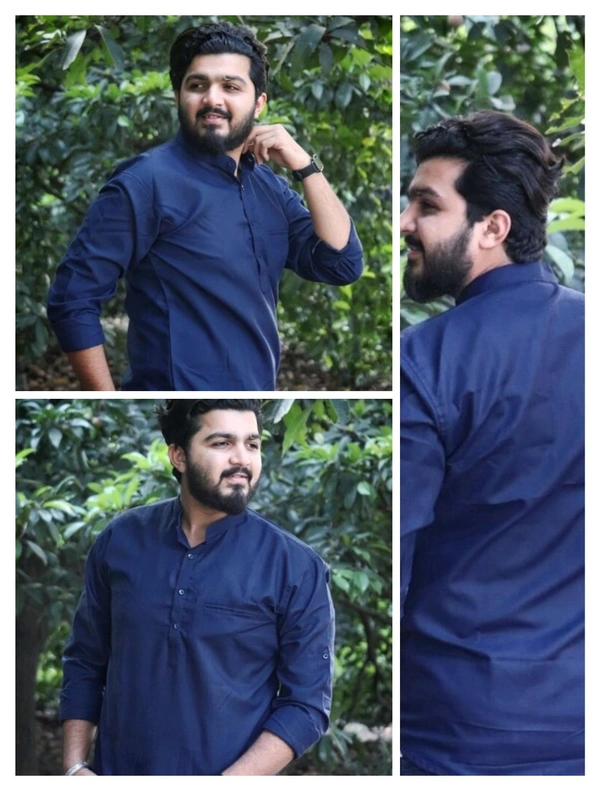 Cotton Based Viscouse Kurta  - Navy Blue, XXL