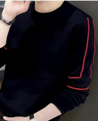 Gespo Men's Navy Blue & Red Striped Round Neck Full Sleeve T-Shirt - Black, XL