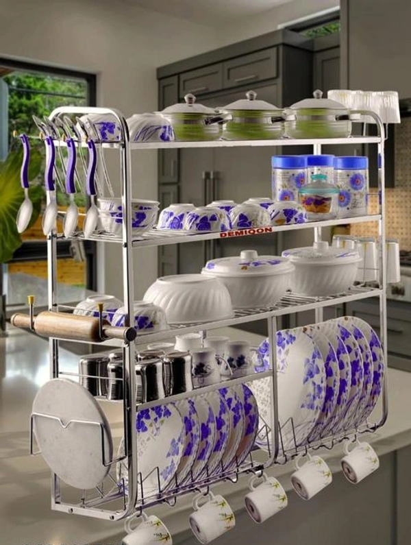 Premium Stainless Steel Kitchen Dish Rack / Plate Cutlery Stand /Kitchen Wall mount Rack /31*30 Inch EE Rack - Free Size