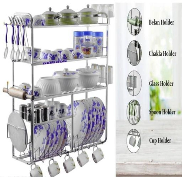 Premium Stainless Steel Kitchen Dish Rack / Plate Cutlery Stand /Kitchen Wall mount Rack /31*30 Inch EE Rack - Free Size