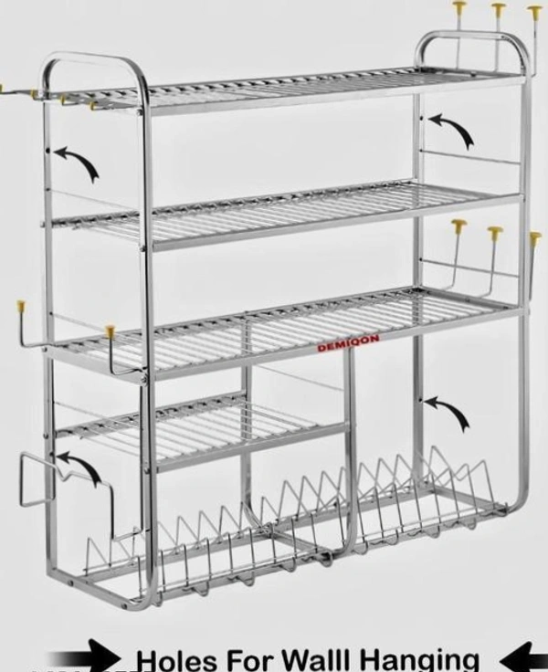 Premium Stainless Steel Kitchen Dish Rack / Plate Cutlery Stand /Kitchen Wall mount Rack /31*30 Inch EE Rack - Free Size
