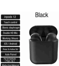 i12 TWS i 12 Bluetooth earphone in Black Colour BT Headset (airpod) - Black, Free Size