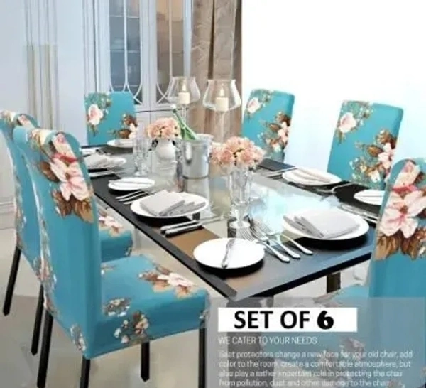 Castle Decor (Set of 6) Stretchable 6 Seater Dining Chair Cover - Free Size