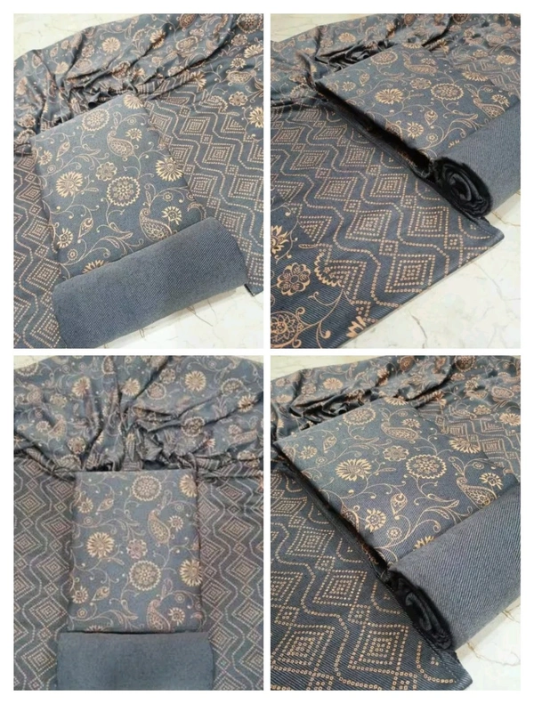 Women's Wollen printed unstiched Suit Material with stal | Top- 2.30 Mt. | Bottom-2.40 Mt. | Stal- 2.10 Mt. - Gray, Unstitched