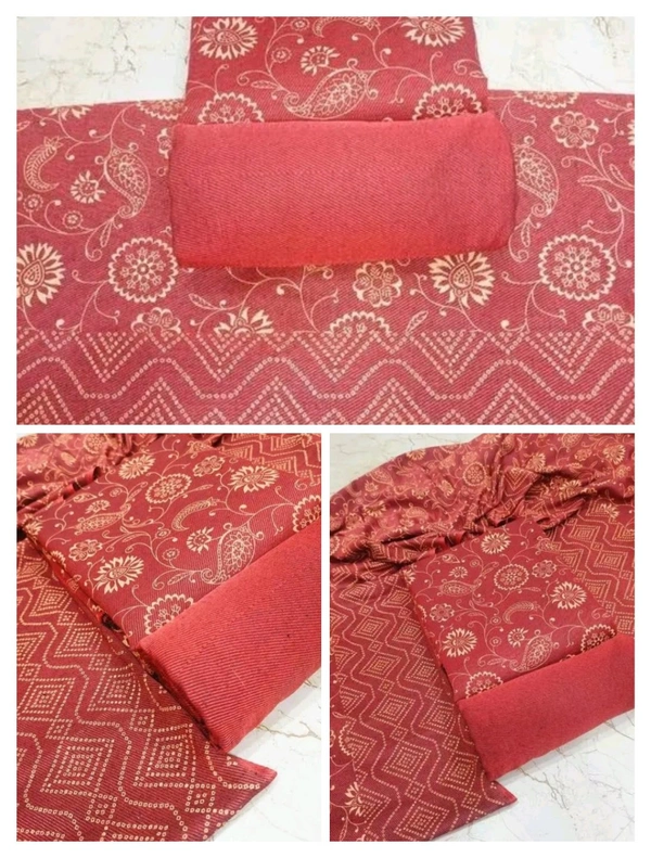 Women's Wollen printed unstiched Suit Material with stal | Top- 2.30 Mt. | Bottom-2.40 Mt. | Stal- 2.10 Mt. - Red Orange, Unstitched
